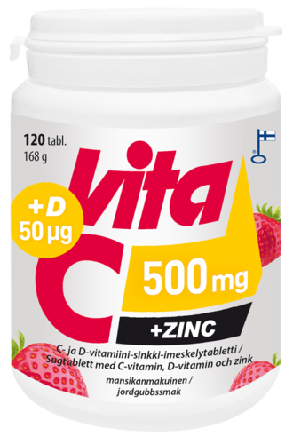 Vita-C 500 mg + sinkki 15 mg + D 50 µg 120 tablettia