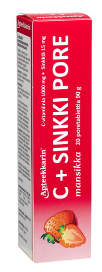 Apteekkarin C+Sinkkipore mansikka 20 tabl