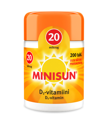Minisun D-Vitamiini 20 mikrog 200 tabl