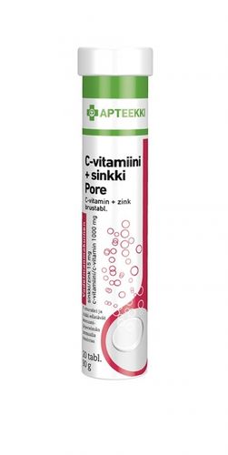 Apteekki C-vitamiini + sinkki Pore 20 poretablettia (vadelma)