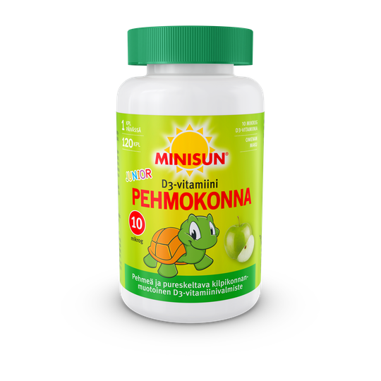 Minisun D-vitamiini Pehmokonna Junior omena 10 mikrog 120 kpl pureskeltava pehmytpala