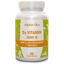 D3-vitamin 3000 IE med K2 och Astaxantin 60 kapselia