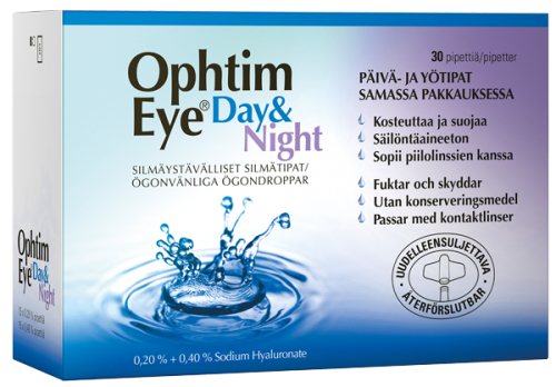 Ophtim Eye Day & Night silmätipat pipetit 30 pipettiä 15 x 0,2% + 15 x 0,4%