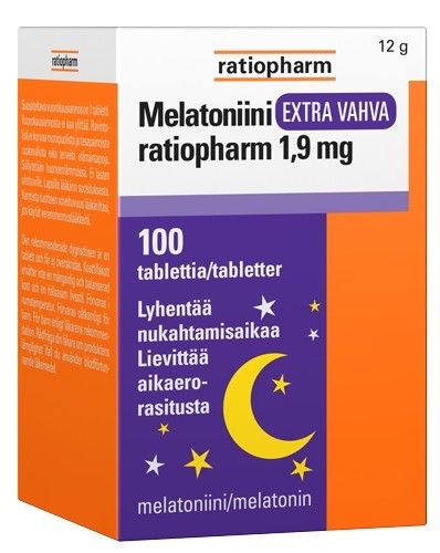 Melatoniini Extra vahva ratiopharm 1,9 mg 100 tablettia