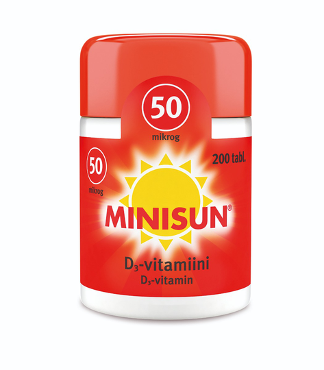 Minisun D-Vitamiini 50 mikrog purutabl 200 kpl