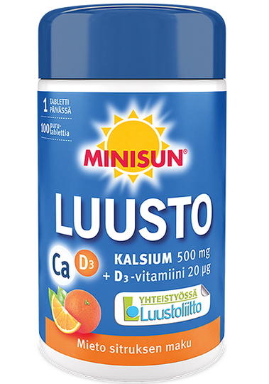 Minisun Kalsium + D 20 mikrog sitruksinen 100 purutabl