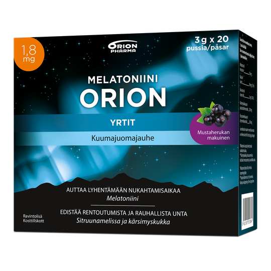 Melatoniini Orion 1,8 mg yrtit kuumajuomajauhe