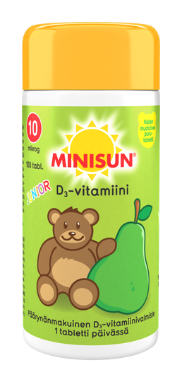 Minisun D-vitamiini 10 mikrog Päärynä Nalle Junior 100 tabl