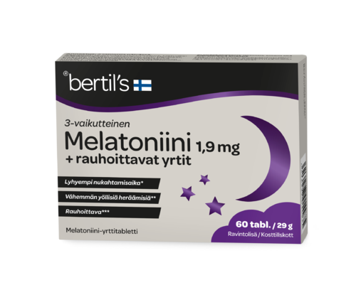 Bertil's melatoniini 1,9 mg + rauhoittavat yrtit 60 tablettia