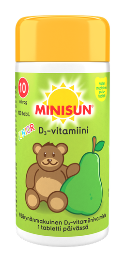 Minisun D-vitamiini 10 mikrog Päärynä Nalle Junior 125 tabl