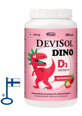 Devisol Dino Mansikka 10 mikrog 200 purutabl