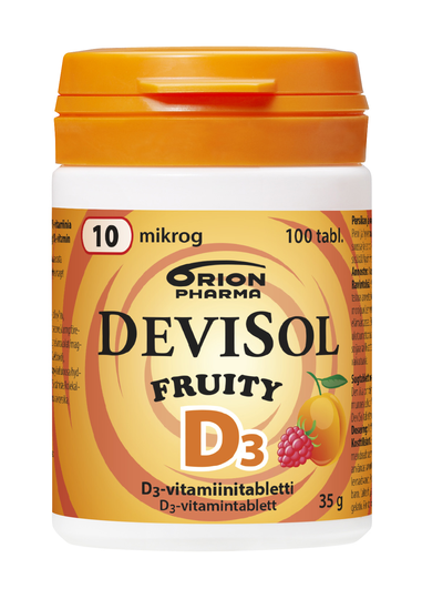Devisol Fruity 10 mikrog 100 kpl imeskelytabletti