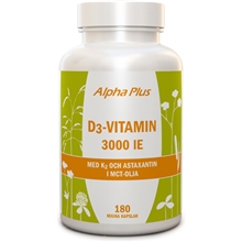 D3-vitamin 3000 IE med K2 och Astaxantin 180 kapselia