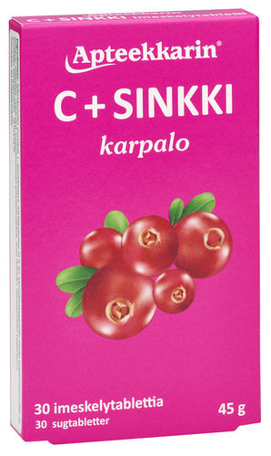 Apteekkarin C + sinkki karpalo 30 imeskelytablettia
